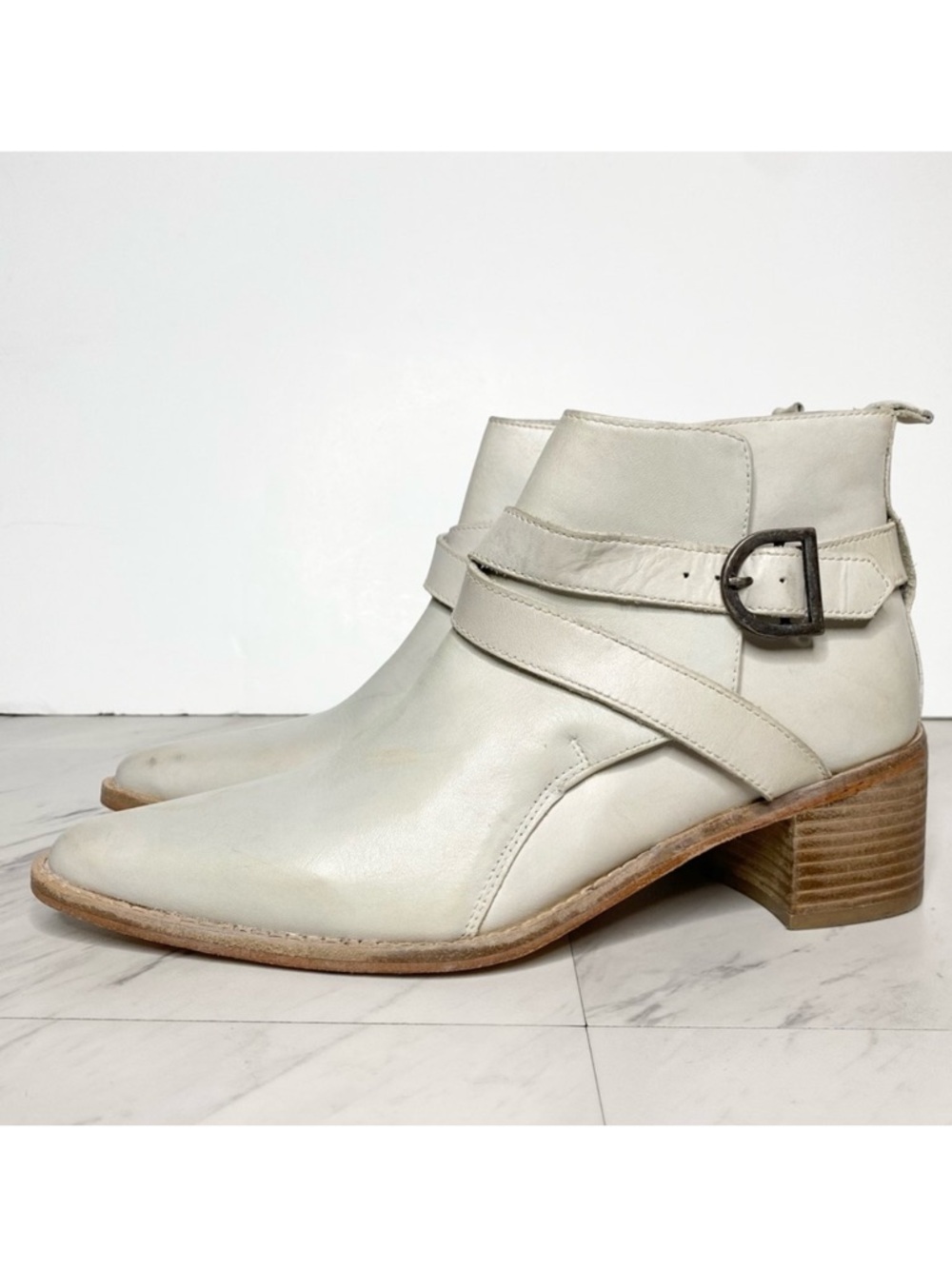 Free People Back Loop Bone Leather Ankle Bootie 38